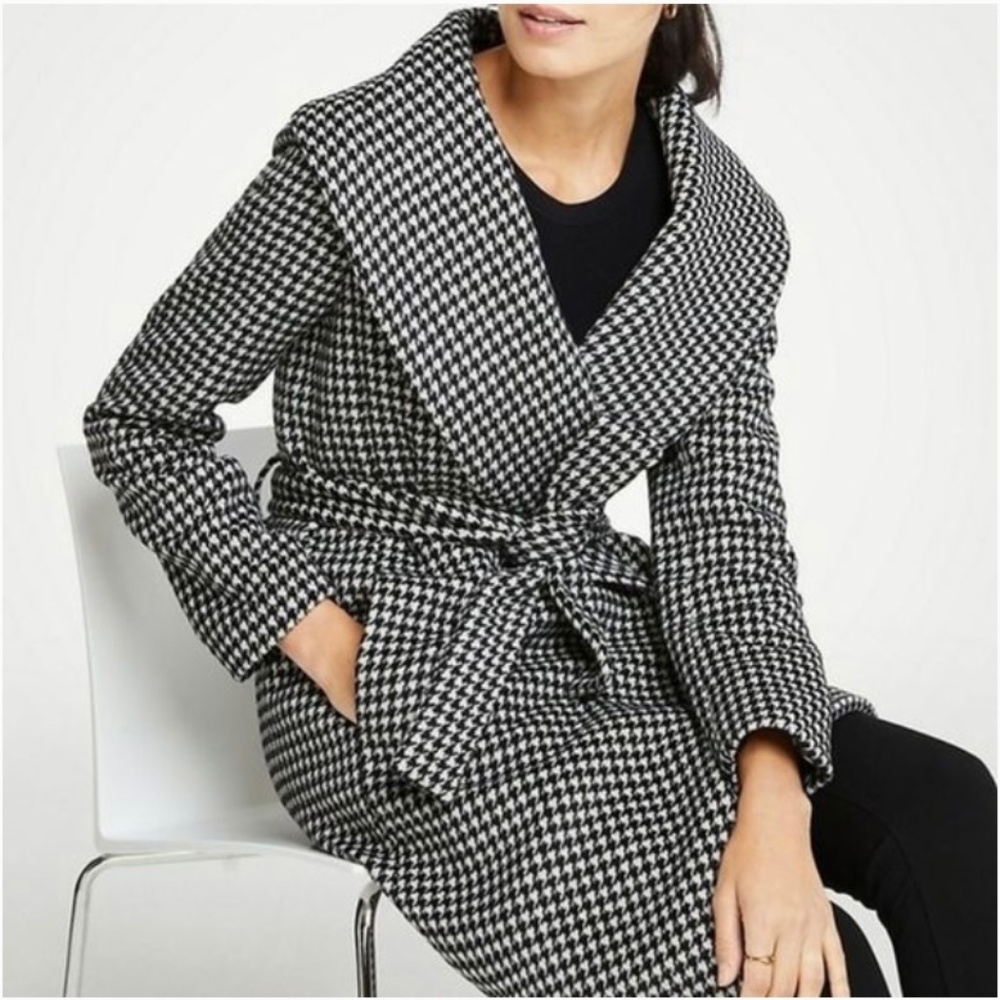 Ann Taylor wrap coat in houndstooth XS NWOT
